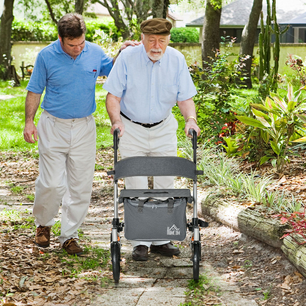 Upright Rollator Walker for Seniors, Silver, 10" PVC Wheels, Aluminum, with Seat and Storage Basket