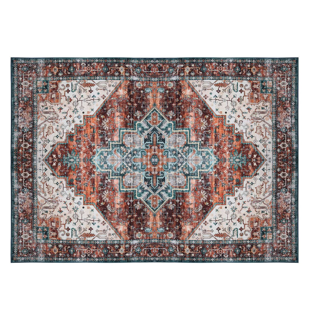 Vintage Area Rug Modern Non Slip Carpet Boho Low Pile Soft Rug Waterproof Machine Washable Rug for Living Room Bedroom Kitchen Dining Room Under Table