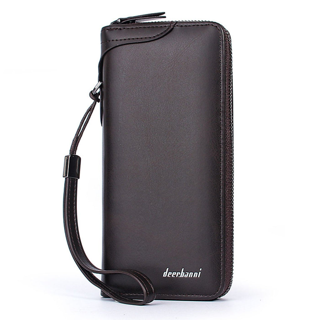 Vintage Faux Leather Long Wallet for Men, Large Capacity Zip Around Clutch Purse with Wrist Strap