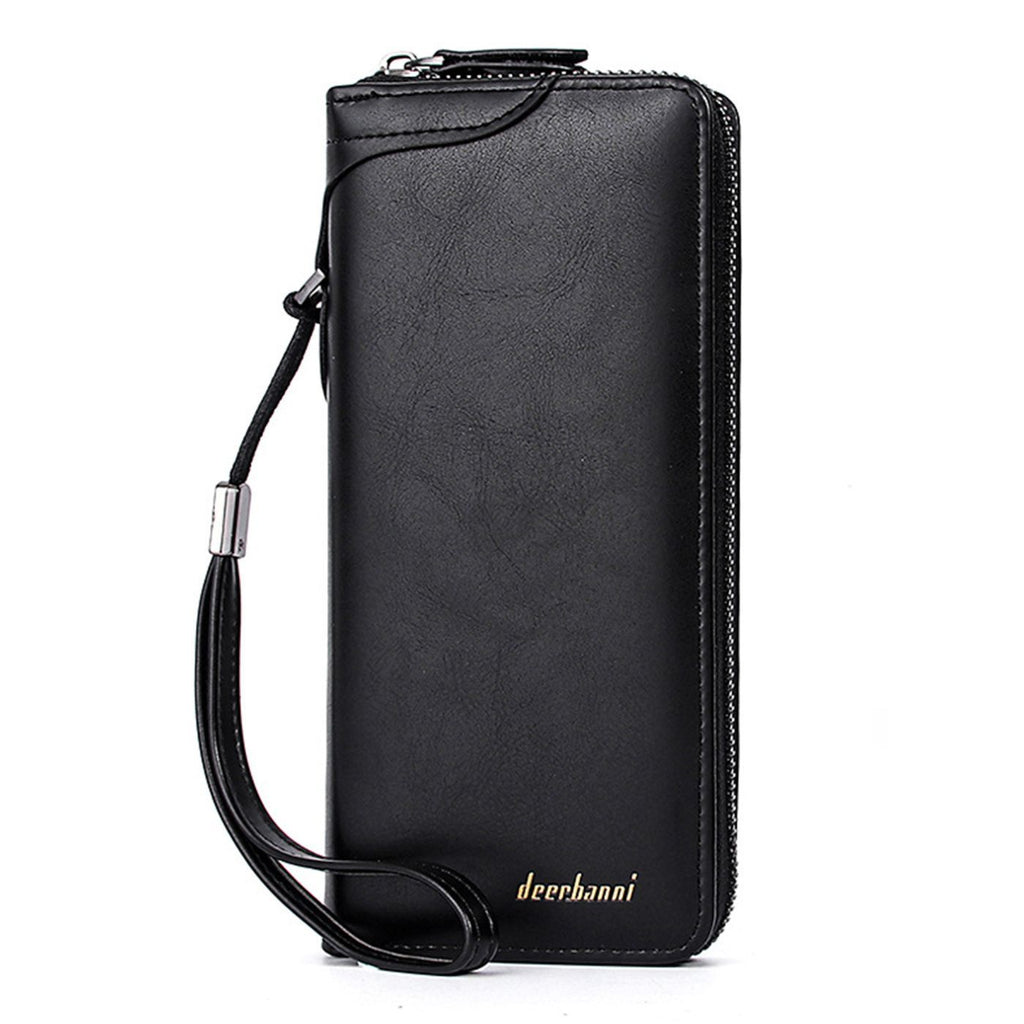 Vintage Faux Leather Long Wallet for Men, Large Capacity Zip Around Clutch Purse with Wrist Strap
