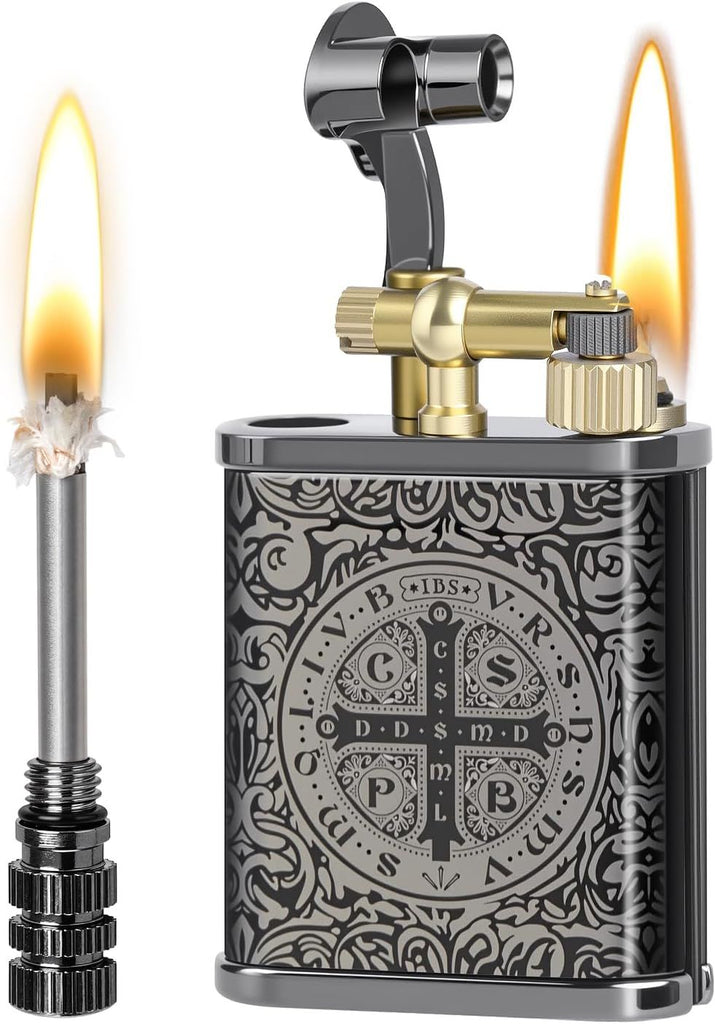 Vintage Trench Lighter, Permanent Match, Cool Pipe Lighter, Unique Metal Lighters, Antique Kerosene Lighters Fluid Refillable, Reusable Waterproof Forever Matches, Classic Gift for Men,Black