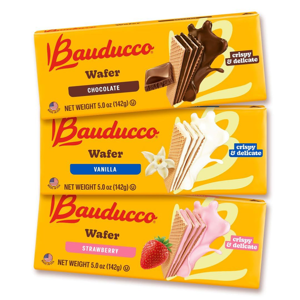 Wafer Cookies, Assorted, Chocolate, Vanilla, and Strawberry, 60 oz Pack of 12 - Crispy & Delicate Wafer Cookies With 3 Delicious, Indulgent Decadent Layers of Flavored Cream.