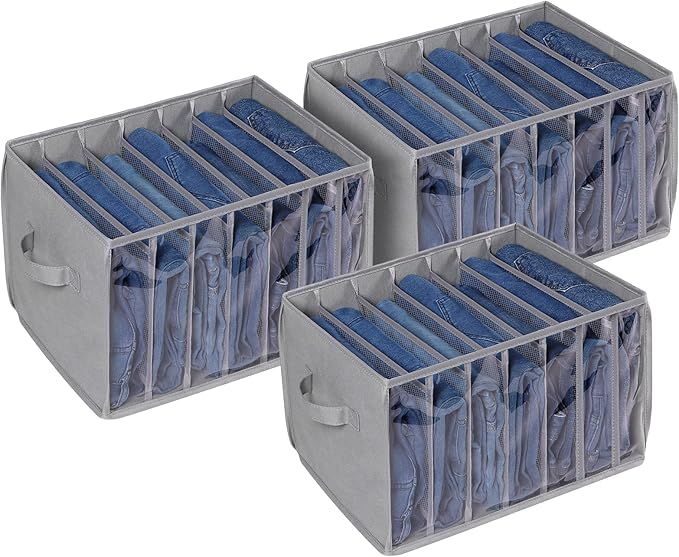 Wardrobe Clothes Organizer with Support Board Clear Pants Organizer Bins for Closet with 7 Grids Divider Sweater Organizer for Closet for Jean Pant Sweater