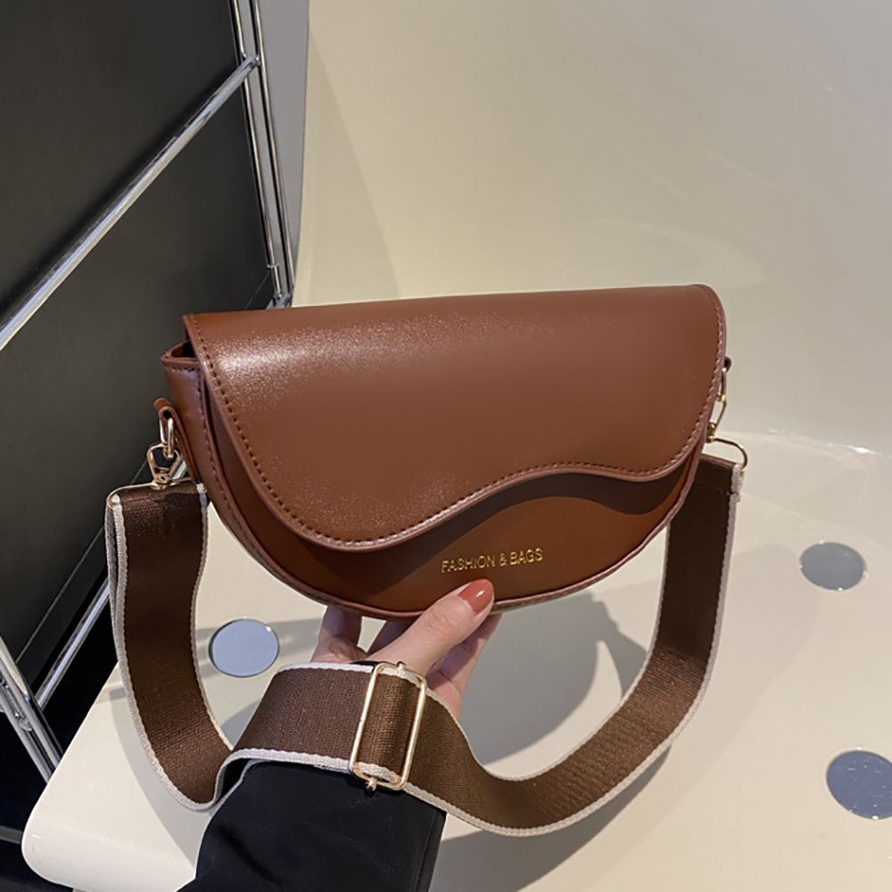 Wave Flap Saddle Bag, Mini Crossbody Bag with Adjustable Wide Webbing Strap, Minimalist Vintage Shoulder & Underarm Bag