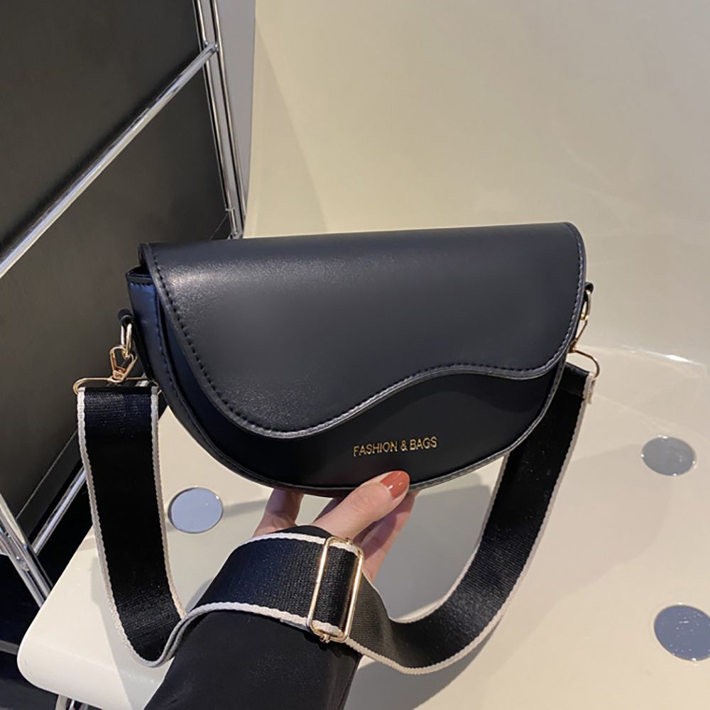 Wave Flap Saddle Bag, Mini Crossbody Bag with Adjustable Wide Webbing Strap, Minimalist Vintage Shoulder & Underarm Bag