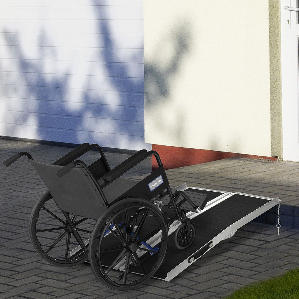 Wheelchair Ramp, 4ft, Aluminum, Portable, Non-Slip Surface, Black, for Steps, Doorways, Stairs