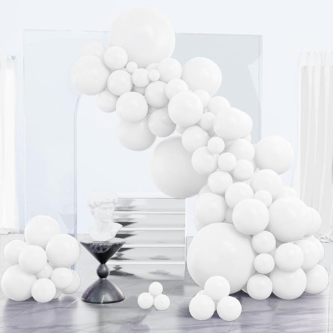 White Balloons 123pcs Different Sizes Pack of 18 12 10 5 Inch Matte White Latex Balloon Arch Kit Garland for Wedding Bridal Graduation Baby Shower Birthday Party Decorations White-Y13
