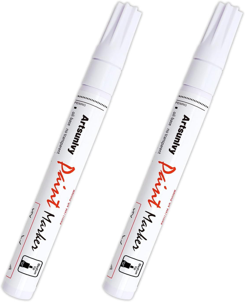 White Paint Pens marking pens Permanent Markers - 2 Pack Oil Based Waterproof Markers for Tire, Rubber,Wood, Rocks, Metal, Canvas,Plastic, Dark Surface,Craft office Supplies,Medium Point