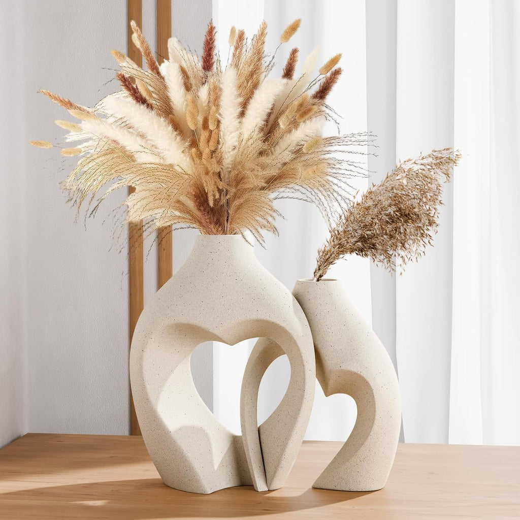 White Vases for Decor, Heart Shaped Ceramic Vase Set of 2, Nordic Heart Shaped Vases