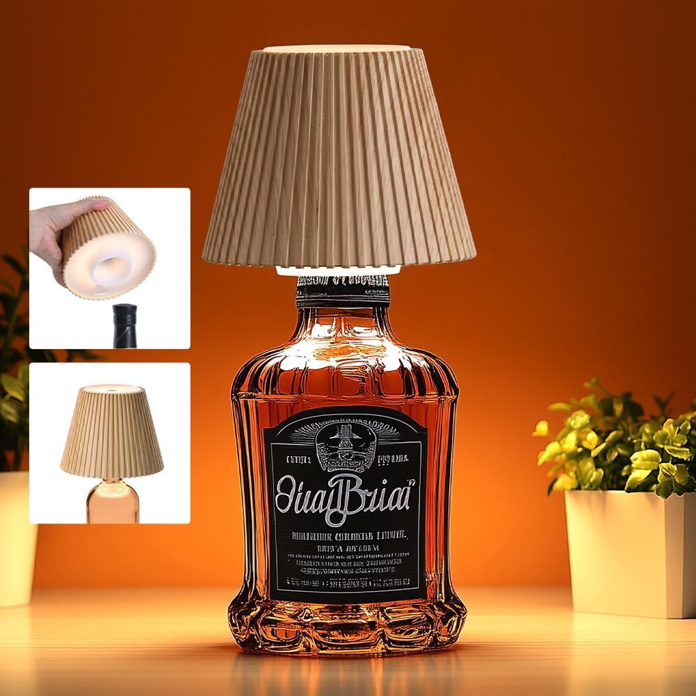 Wireless Bottle Lamp Shades for Table Lamps, 3 Level Brightness Bar Lights for Home Bar, Rechargeable Cordless Lamp for Bedroom Bar&Restaurant, Modern Wine Bottle Light, Gifts for Women